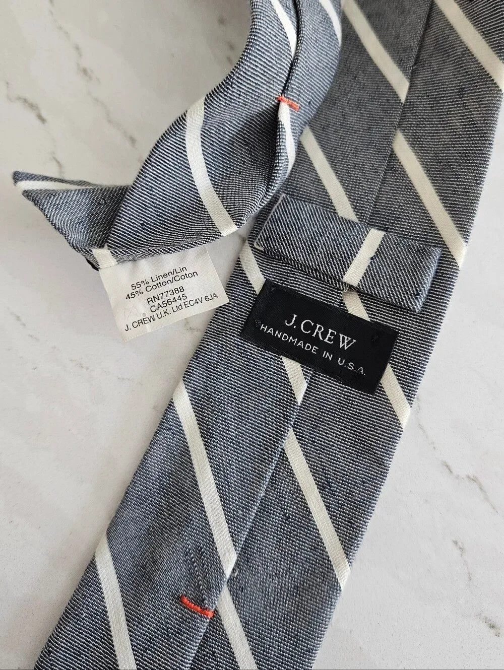 J. Crew Navy Blue Tie with White Diagonal Stripes